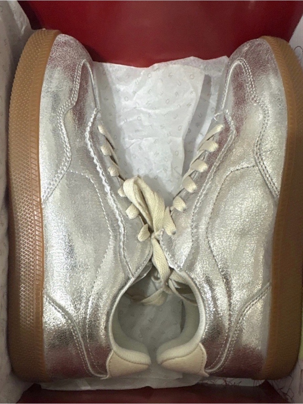 Metallic Silver Women's Lace-Up Sneakers with Gum Sole